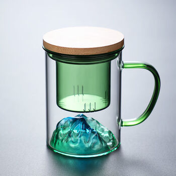 古风新款观山玻璃杯茶水分离杯泡茶杯办公室家用杯 400ml千山翠三