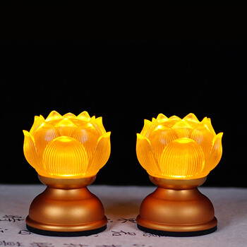 羽帛 琉璃莲花灯供佛灯充电佛堂灯一对观音琉璃长明灯led佛灯家中佛前