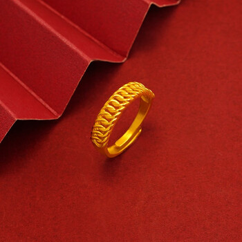 oein铜合金环环相扣情侣对戒镀金麻花开口戒指环时尚手饰品 环扣女戒