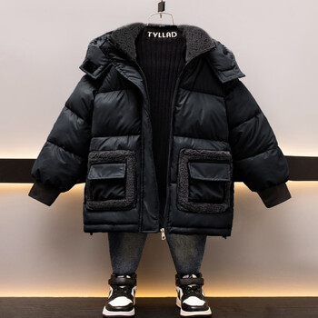 靓小郡免洗小羊皮男童中大童棉服儿童冬装保暖棉衣加绒加厚外套黑色