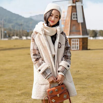 冬雾冬季羊糕绒羊羔绒外套女中长款高中生女冬季学生新款大衣加绒加厚