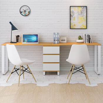 学习桌双人北欧简约加长台式电脑桌家用钢架书桌小户型原木色现代双人