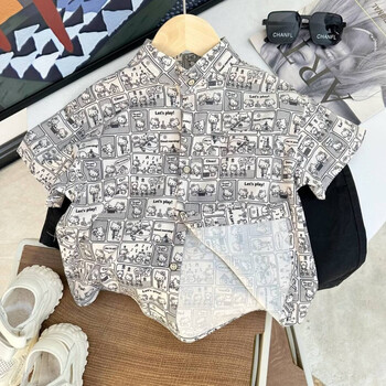 歌温妮男童防蚊裤夏季迷彩韩系儿童装沙滩风洋气花衬衫冰丝夏季白色