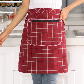 阁版半身围裙短围裙 防水防油方格可爱家用厨房做饭半截小围腰棉布