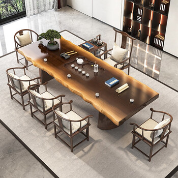 厚板原木开茶盘办公室禅意泡茶台喝茶桌实木腿开茶盘单桌140657575厚8