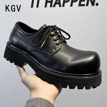 kgv大头皮鞋男款春夏休闲复古厚底增高德比鞋正装英伦风黑色宽脚潮鞋