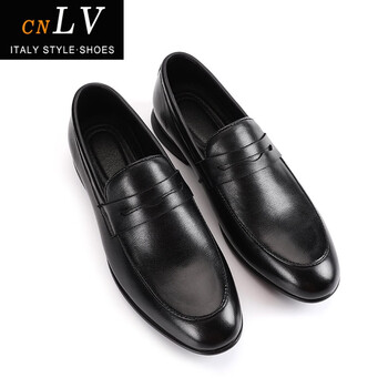 希罗威(cnlv)品牌轻奢男鞋时尚夏季新款牛皮男士商务休闲皮鞋男黑色