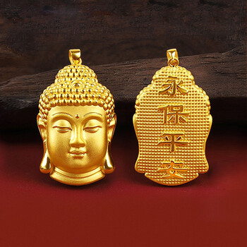 凤凰祥云老凤凰999足金佛头吊坠黄金项链女男士3d硬金古法如来观音