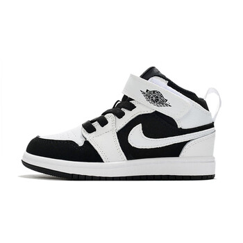 童鞋男童aj新款魔术贴篮球鞋女童高帮儿童运动鞋 aj魔术贴 熊猫黑白