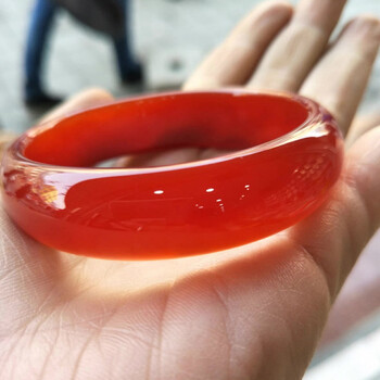 珥柒红玉髓手镯女款中宽红色玉石镯子本命年红玛瑙玉镯子 53mm