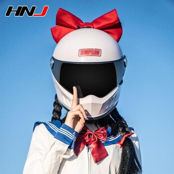 来梦摩托车头盔女蝴蝶结麻花辫子网红可爱爆音少女复古机车全盔男女