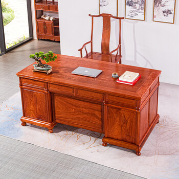 福木嘉园红木家具缅甸花梨学名大果紫檀办公桌两件套组合全实木书桌新