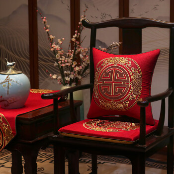 香榭人家 红木沙发坐垫中式棉麻刺绣椅垫实木家具圈椅太师椅餐桌茶