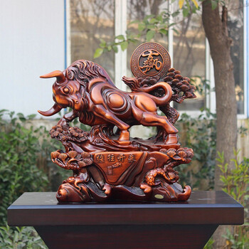 牛摆件牛气冲天办公室落地工艺品公司饭店乔迁礼物开业礼品 浅棕色 牛