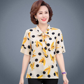 四十多岁的女人短袖衣服夏天四五十岁妈妈装穿雪纺衫40多阿姨50岁中年