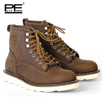 pathfinder 男士头层牛皮短筒固特异时尚pf户外工装鞋靴摩托潮流机车