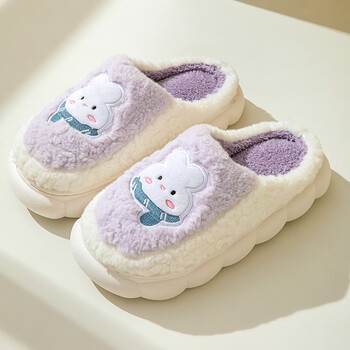 洁丽雅grace洁丽雅棉拖可爱卡通家居棉拖冬季毛绒卡通毛拖鞋紫色3637
