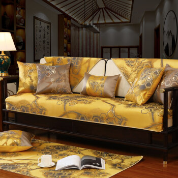 新中式木质沙发垫套罩巾四季通用防滑红实木现代中式沙发坐垫 火山黄