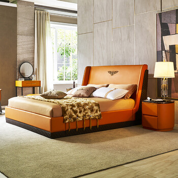衫咩意式轻奢后现代真皮床双人床宾利床港式主卧婚床卧室家具 宾利床