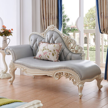 贵妃椅沙发贵妃躺椅实木真皮贵妃榻美人榻单人卧室床尾小欧式珍珠白右
