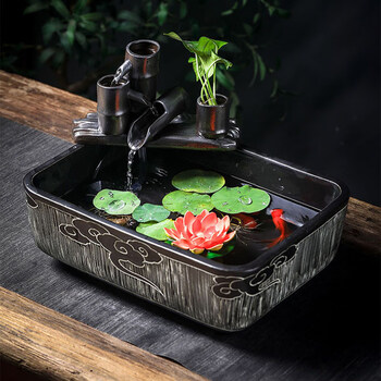 陶瓷鱼缸养鱼盆客厅桌面流水鱼缸家用小金鱼缸创意长方形鱼缸造景