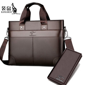 kangaroo手提包男士真皮质感商务公文包大容量单肩斜挎包电脑背包深
