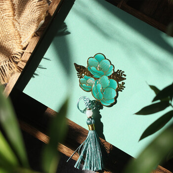 中国礼盒装古典莲花茶花玫瑰花卉金属书签吊坠复古文艺礼品书签茶花