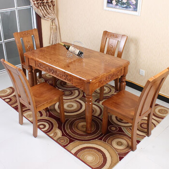 泽韵家庭新古典中式全实木餐桌长方形桌水曲柳欧式美式餐桌椅组合原木