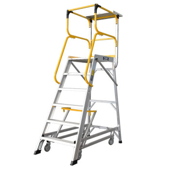 稳耐梯子六步人字梯铝合金平台梯仓库理货梯2.6米需组装 FS13594