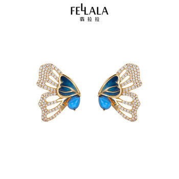 fellala翡拉拉游园惊梦蝴蝶气质耳钉时尚简约蓝色宝石多戴耳环女商场