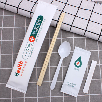 秋之洁黄牛皮一次性杀菌含酒精湿巾餐具包三四件套筷子湿巾勺子牙签