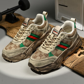 德子彬老爹鞋潮牌时尚潮流情侣款男女运动休闲鞋子男鞋卡其做旧36运动