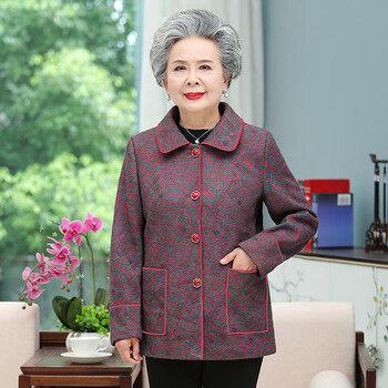 老太太春天外套奶奶装大码薄款上衣秋季中老年人女装老年80套装60-70