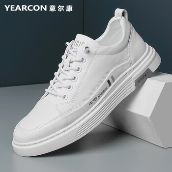 意尔康男士运动休闲皮鞋真皮韩版潮流百搭板鞋男生小白鞋男 y8226白色