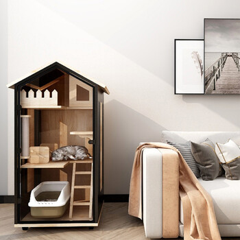 青云小筑 猫咪豪华别墅带实木爬架展示柜有锁带灯光剑麻抓柱大空间