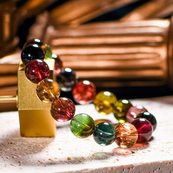 秋痕 碧玺手链天然水晶7a高端透巴西老矿糖果彩色碧玺手链手串女 7a