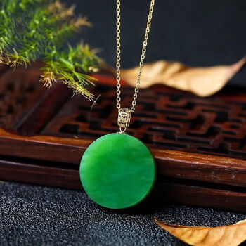 博皓定制碧玉吊坠银和田玉圆牌镶玉平安扣无事牌项链锁骨链妈妈礼物