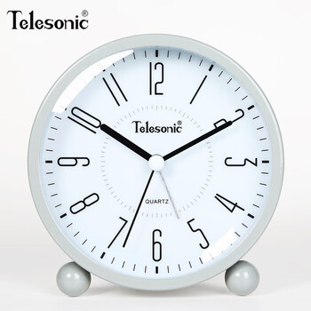 天王星现代简约钟表床头钟小学生儿童卧室懒人闹钟灰色走时灯光365天