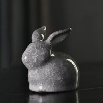 szkoy黑冰茶宠遇水化冰冰裂茶玩手工陶瓷摆件艺术品兔年吉祥物礼品