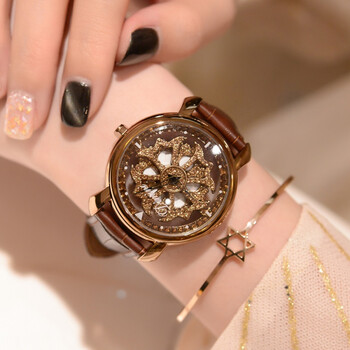 优雅名媛风女表可转动设计抖音镂空女表旋转大表盘转运表时来运转手表