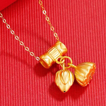 慕麒麟足金999黄金花苞莲蓬吊坠3d硬金女项链莲花转运珠情人两世欢