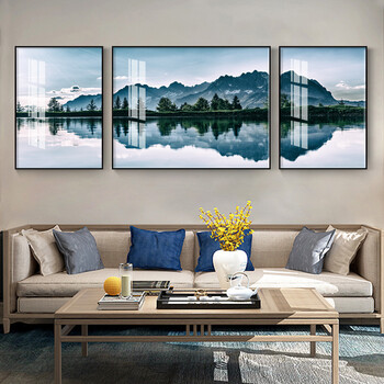觅画 风水客厅装饰画三联画新中式抽象山水壁画现代简约沙发背景墙挂