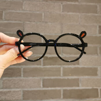 儿童眼镜框无镜片圆形男童童可爱潮公主小小童婴儿装饰眼镜 黑色【图