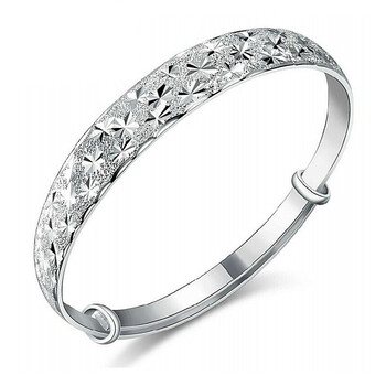 满天星银手镯s999足银女推拉手镯银礼物重16克宽08厘米足银