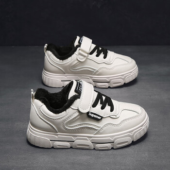 安錔童鞋儿童小白鞋男童板鞋学生秋冬白色运动鞋女童冬季鞋子加绒棉鞋