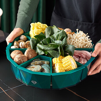 漫时光 网红火锅菜盘家用多格可旋转火锅蔬菜拼盘组合创意配菜盘 九格