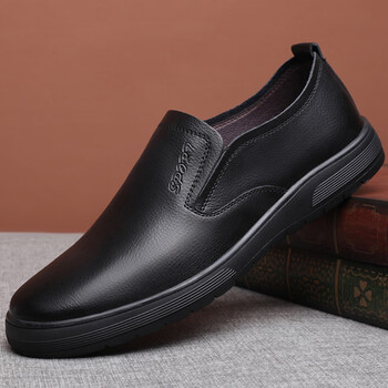 莆田纯原大号软底舒适男鞋真皮男士商务休闲大码皮鞋男45 黑色/套脚