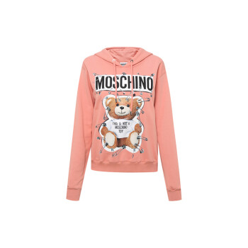 moschino 莫斯奇諾 女士粉色棉質別針熊圖案帶帽衛衣 ev1705 5527