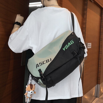 月婵斜挎包男工装机能风百搭韩国女单肩包撞色字母背差包aishang8738