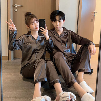 禾佳成情侣睡衣冰丝春秋款睡衣睡裤性感男生女生女士男士居家服套装